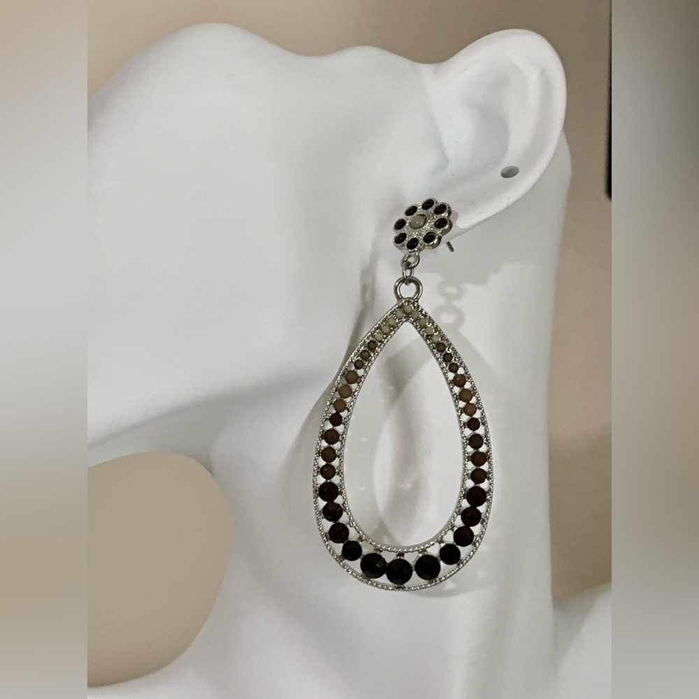 Black and silver studded dangle earrings